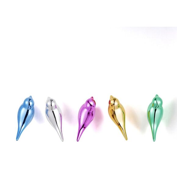5 Bird Wall Hooks Resin Blue Gold Silver Pink Green - Picture 2 of 7